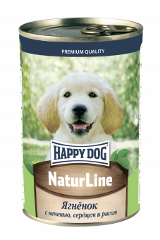 Консервы Happy Dog Natur Line для щенков с ягнёнком, печенью, сердцем и рисом 410г