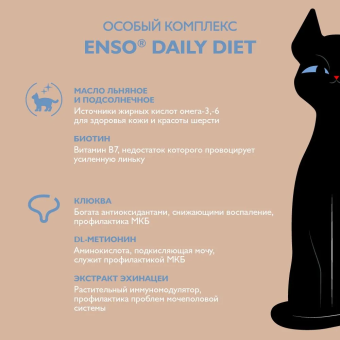 Паучи Enso Daily Diet для взрослых кошек для кожи и шерсти кусочки в соусе с форелью