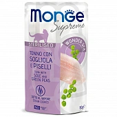 Паучи Monge Supreme sterilized cat для стерилизованных кошек тунец с желтоперой камбалой и зелёным горошком Паучи Monge Supreme sterilized cat для стерилизованных кошек тунец с желтоперой камбалой и зелёным горошком