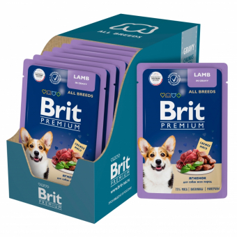 Паучи Brit Premium для взрослых собак всех пород с ягненком в соусе