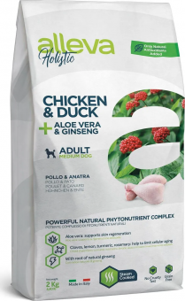 Корм Alleva Holistic Adult Dog Chicken & Duck для взрослых собак средних пород с курицей, уткой, алое вера и женьшенем
