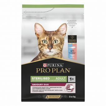 Корм PRO PLAN Sterilised SAVOURY DUO для стерилизованных кошек привередливых в еде c двойным вкусом трески и форели