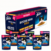Влажный корм для кошек Felix Аппетитные кусочки: мультипак с курицей и мясом, пауч 85 г х 48 шт.