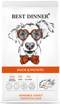 Корм Best Dinner Adult Dog Medium&Maxi Duck&Potato для взрослых собак средних и крупных пород с уткой и картофелем