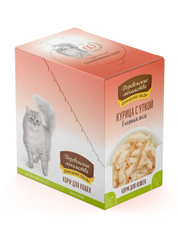 Паучи Деревенские Лакомства для кошек курица с уткой в нежном желе