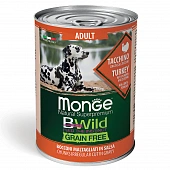 Банка Monge Dog BWild Grain Free для взрослых собак всех пород беззерновые из индейки с тыквой и кабачками Банка Monge Dog BWild Grain Free для взрослых собак всех пород беззерновые из индейки с тыквой и кабачками