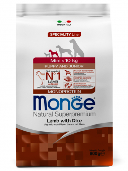 Корм Monge Speciality Line Puppy Mini для щенков мелких пород с ягнёнком, рисом и картофелем