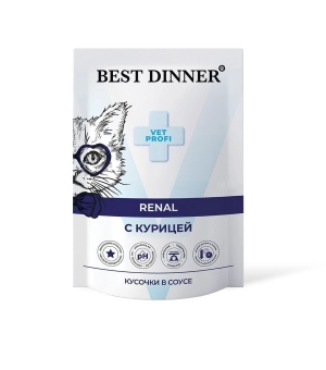 Паучи Best Dinner Vet Profi Renal для кошек кусочки в соусе с курицей