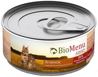 Банки BioMenu adult cat для кошек мясной паштет с ягненком 95% мясо