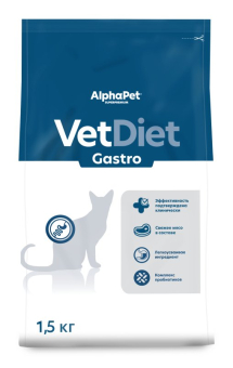 Корм Alphapet Vet Diet Gastro для взрослых кошек при расстройстве пищеварительной системы и истощении