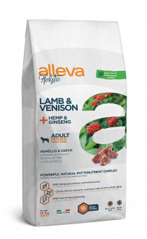 Корм Alleva Holistic Dog Lamb&Venison для взрослых собак средних/крупных пород с ягнёнком, олениной, коноплёй, женьшенем