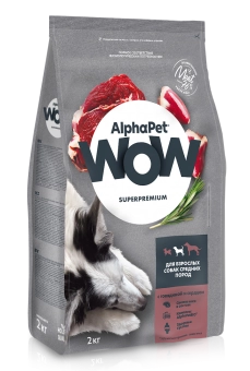 Корм Alphapet WOW Superpremium для взрослых собак средних пород с говядиной и сердцем