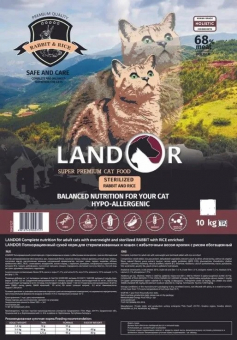 Корм Landor Sterilised Adult Cat для кошек с избыточным весом и стерилизованных с кроликом и рисом