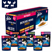 Паучи Felix для кошек Аппетитные кусочки: мультипак с курицей и мясом