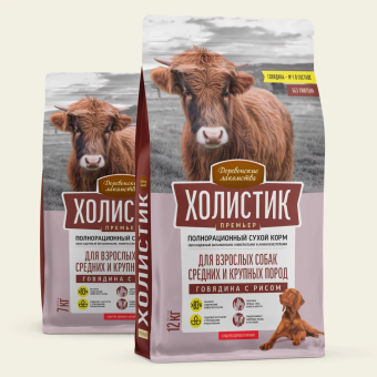 Корм Деревенские Лакомства Холистик Премьер для собак средних и крупных пород с говядиной и рисом