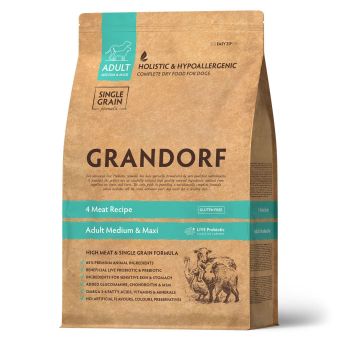 Корм Grandorf Dog 4 Meat Probiotic Med&Maxi для собак средних и крупных пород 4 мяса с пробиотиками, низкозерновой
