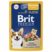 Паучи Brit Premium для взрослых стерилизованных собак всех пород с курицей в соусе