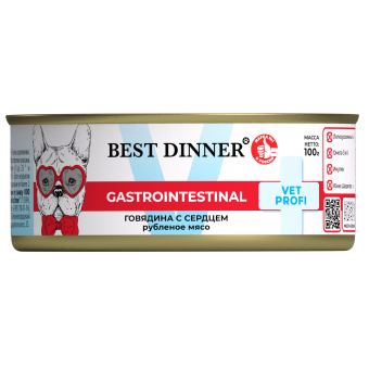 Консервы Best Dinner Vet Profi Exclusive Gastro Intestinal для собак с чувствительным пищ. с говядиной и сердцем 100г