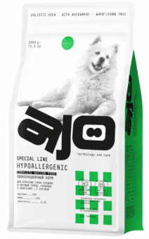 Корм AJO Dog Hypoallergenic с гречкой для взрослых собак средних и крупных пород, склонных к аллергиям