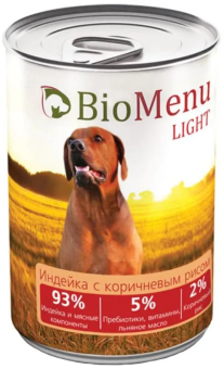 Банки BioMenu Light adult для собак облегченный с индейкой и коричневым рисом
