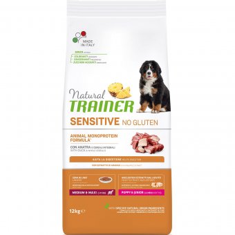 Корм Natural Trainer Sensitive Plus Puppy Medium&Maxi Duck для щенков средних и крупных пород с уткой (Без глютена)