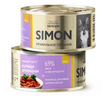 Банки Simon для котят паштет с курицей и брокколи