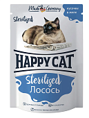 Паучи Happy Cat Sterilised для стерилизованных кошек кусочки в желе с лососем