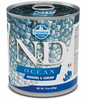 Консервы Farmina N&D Adult Dog Ocean Herring&Shrimp для собак с сельдью и креветками