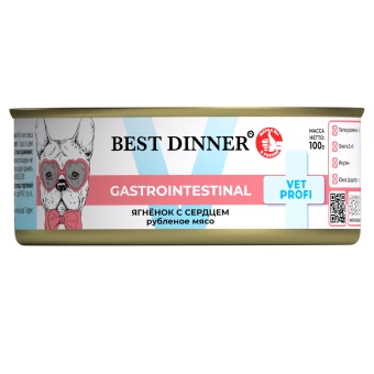 Консервы Best Dinner Vet Profi Exclusive Gastro Intestinal для собак с чувствительным пищ. с ягнёнком и сердцем 100г