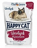 Паучи Happy Cat Sterilised для стерилизованных кошек кусочки в желе с кроликом Паучи Happy Cat Sterilised для стерилизованных кошек кусочки в желе с кроликом