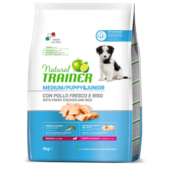Корм Natural Trainer Puppy Medium Chicken&Turkey для щенков средних пород с курицей и индейкой с рисом