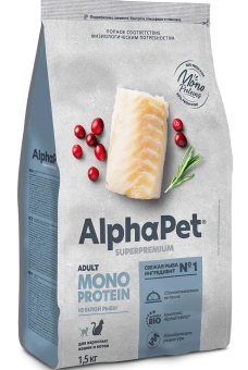 Корм Alphapet Superpremium Monoprotein для взрослых кошек из белой рыбы