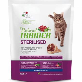 Корм Natural Trainer Cat Adult Sterilised Dry-Cured Ham для взрослых стерилизованных кошек с сыровяленой ветчиной