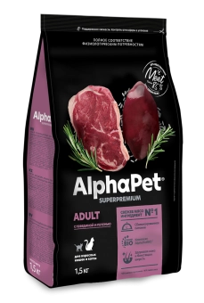 Корм Alphapet Superpremium для взрослых домашних кошек и котов с говядиной и печенью