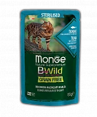 Паучи Monge BWild Grain Free для стерилизованных кошек с тунцом, креветками и овощами беззерновые Паучи Monge BWild Grain Free для стерилизованных кошек с тунцом, креветками и овощами беззерновые