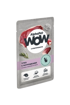 Паучи Alphapet Wow для кошек с чувствительным пищеварением с уткой и потрошками