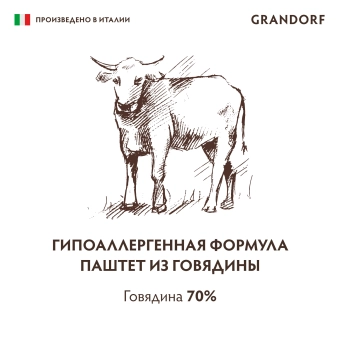 Консервы Grandorf для взрослых собак всех пород монопротеиновый паштет из говядины