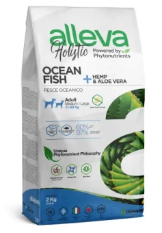 Корм Alleva Holistic Adult Ocean Fish Med/Maxi для собак сред/круп пород с океанической рыбой, коноплёй и алоэ вера