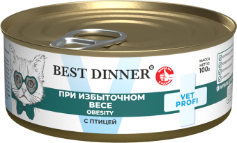 Банки Best Dinner Vet Profi Exclusive Obesity для кошек для снижения и контроля избыточной массы тела с птицей