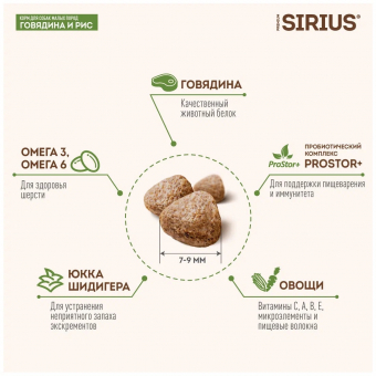 Корм Sirius полнорационный для взрослых собак малых пород с говядиной и рисом