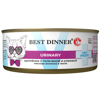 Консервы Best Dinner Vet Profi Urinary Exclusive для кошек с профилактикой мочекаменной с цыплёнком, телятиной и клюквой