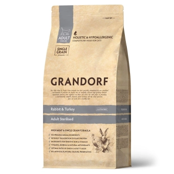 Сухой корм Grandorf Adult Cat Rabbit&Turkey Sterilised для стерилизованных кошек, низкозерновой, кролик и индейка