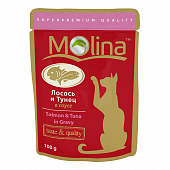 Паучи Molina для кошек с лососем и тунцом в соусе
