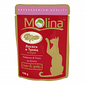 Паучи Molina для кошек с лососем и тунцом в соусе Паучи Molina для кошек с лососем и тунцом в соусе