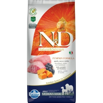 Корм Farmina N&D Adult Grain Free Pumpkin Lamb&Blueberry беззерновой для взрослых собак тыква, ягненок и черника