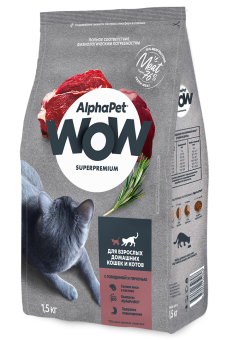 Корм Alphapet WOW Superpremium для взрослых домашних кошек и котов c говядиной и печенью