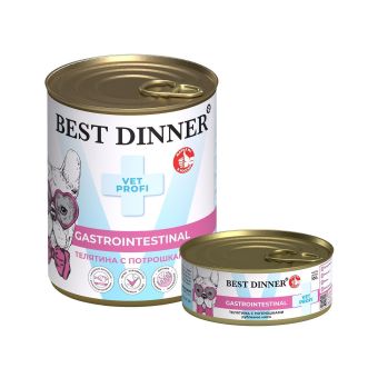 Консервы Best Dinner Vet Profi Exclusive Gastro Intestinal для собак с чувствительным пищ. с телятиной и потрошками 340г