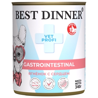 Консервы Best Dinner Vet Profi Exclusive Gastro Intestinal для собак с чувствительным пищ. с ягнёнком и сердцем 340г
