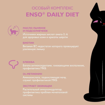 Паучи Enso Daily Diet для взросл кошек с профилактикой стресса кусочки в соусе с перепелкой