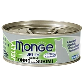 Банки Monge Jelly Adult cat для взрослых кошек с желтоперым тунцом и сурими